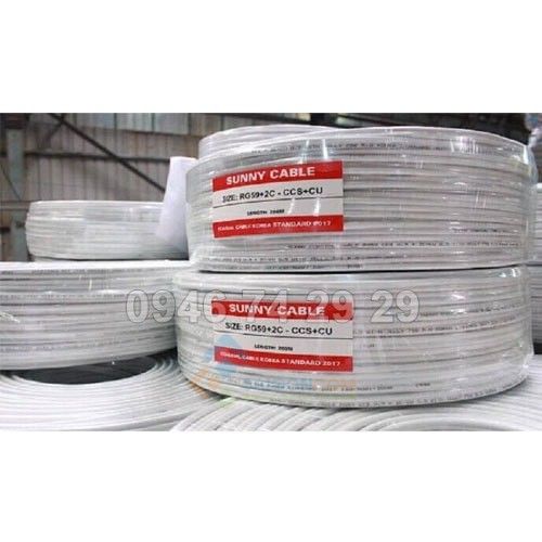 Cáp Đồng Trục Có Nguồn RG59 +2C CU Màu trắng-100m